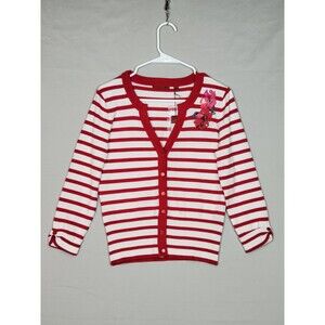 Red Brand Striped Cardigan Womens Small Red White Floral Twee Coquette Romantic